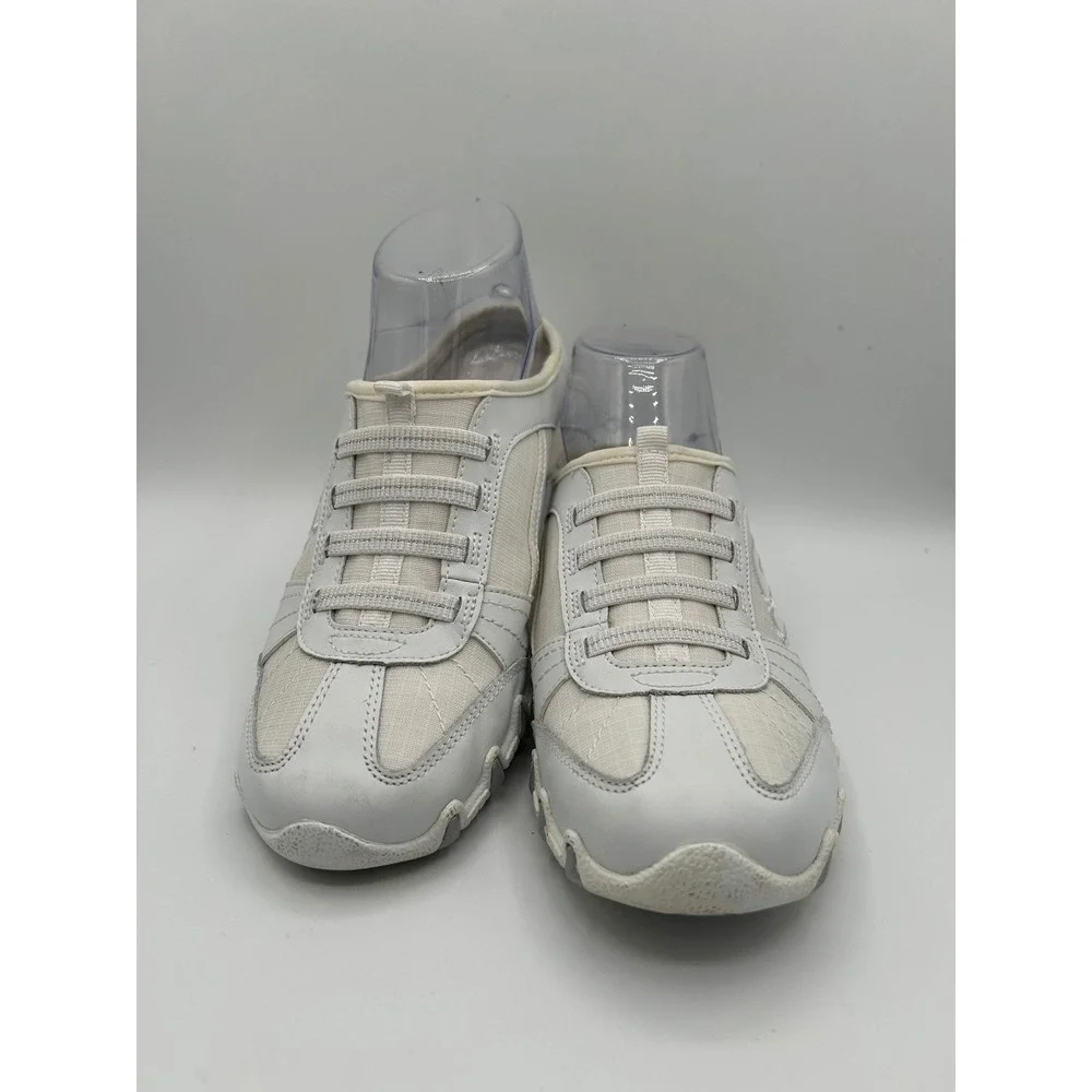 Skechers 22043 Women White Leather Textile Bungee Slip On Mule Sneakers Size 7.5